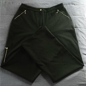 NWT St John Sport Stunning Black Pants with Gold Zipper Details